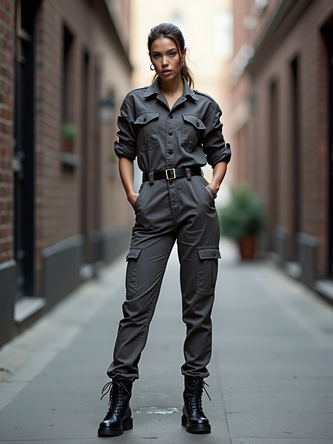 utility jumpsuit combat boots
