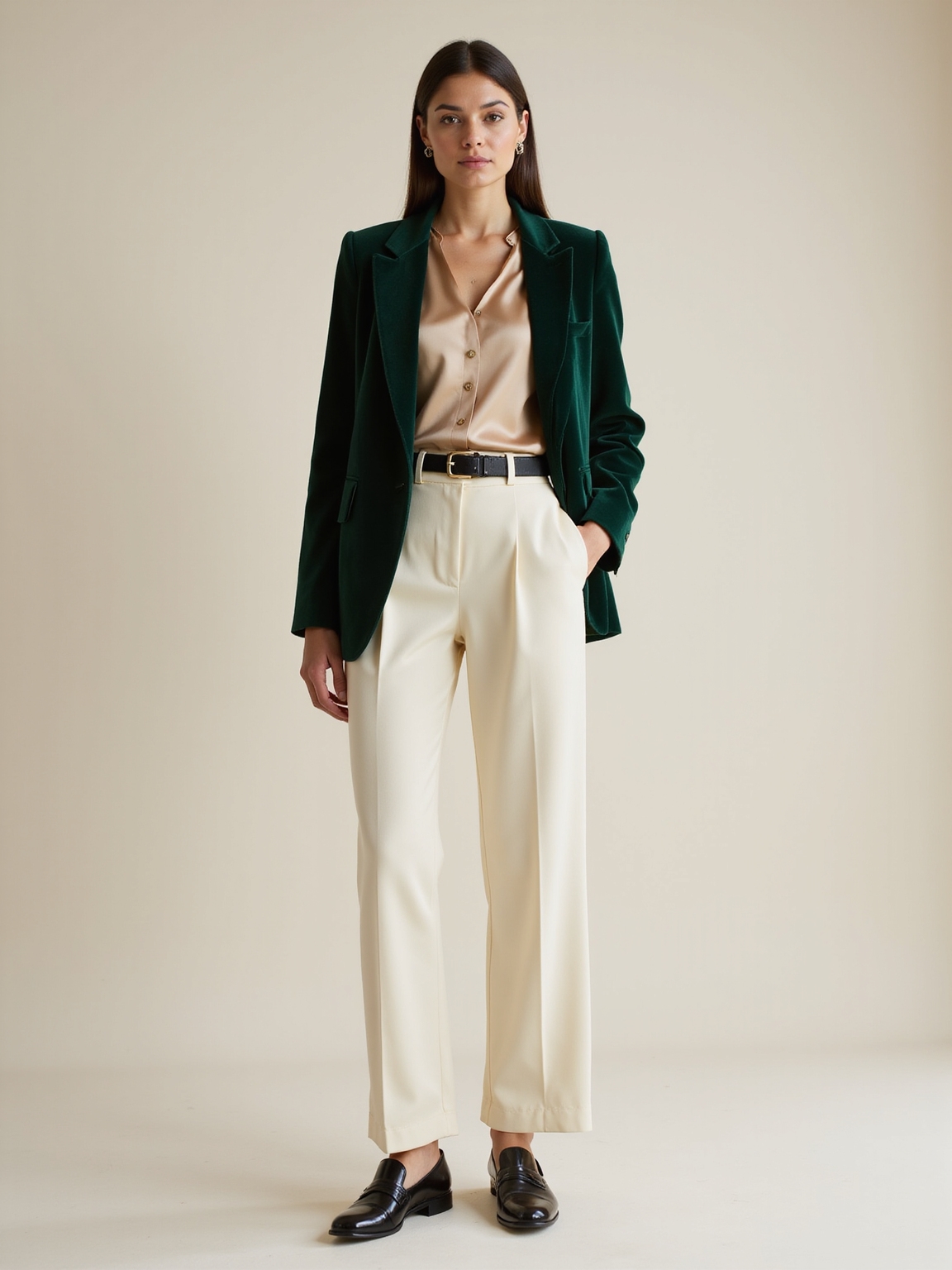velvet blazer satin blouse wide leg