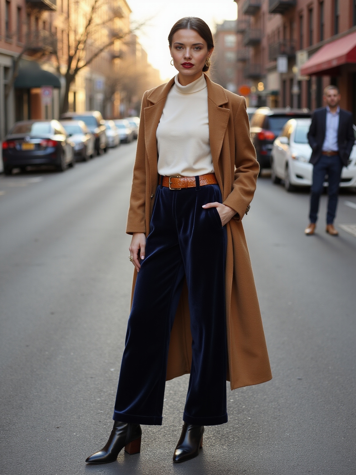 velvet wide leg cashmere ensemble