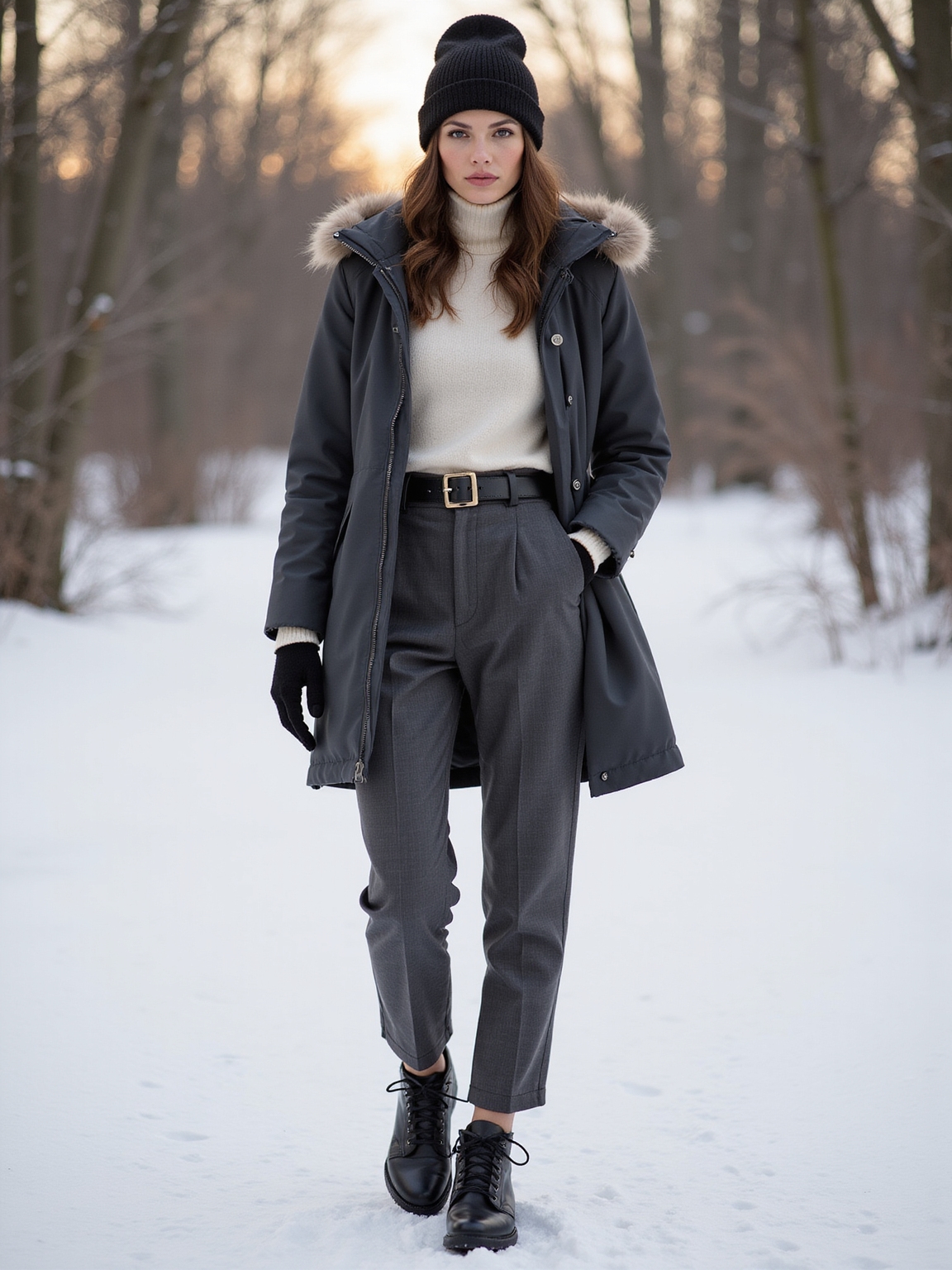 weatherproof articulated high waist trousers