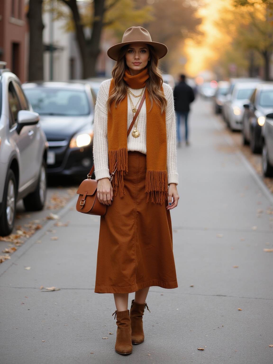 wide felt brim trailing scarf