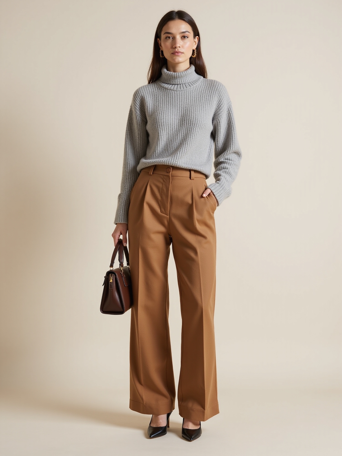wide leg trousers chunky sweater