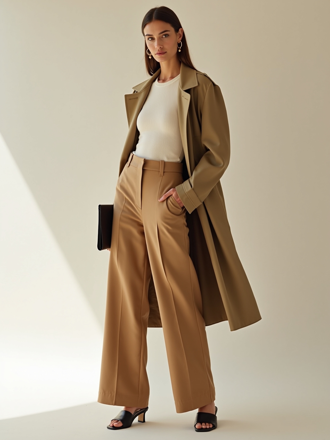wide leg trousers trenchcoat combo