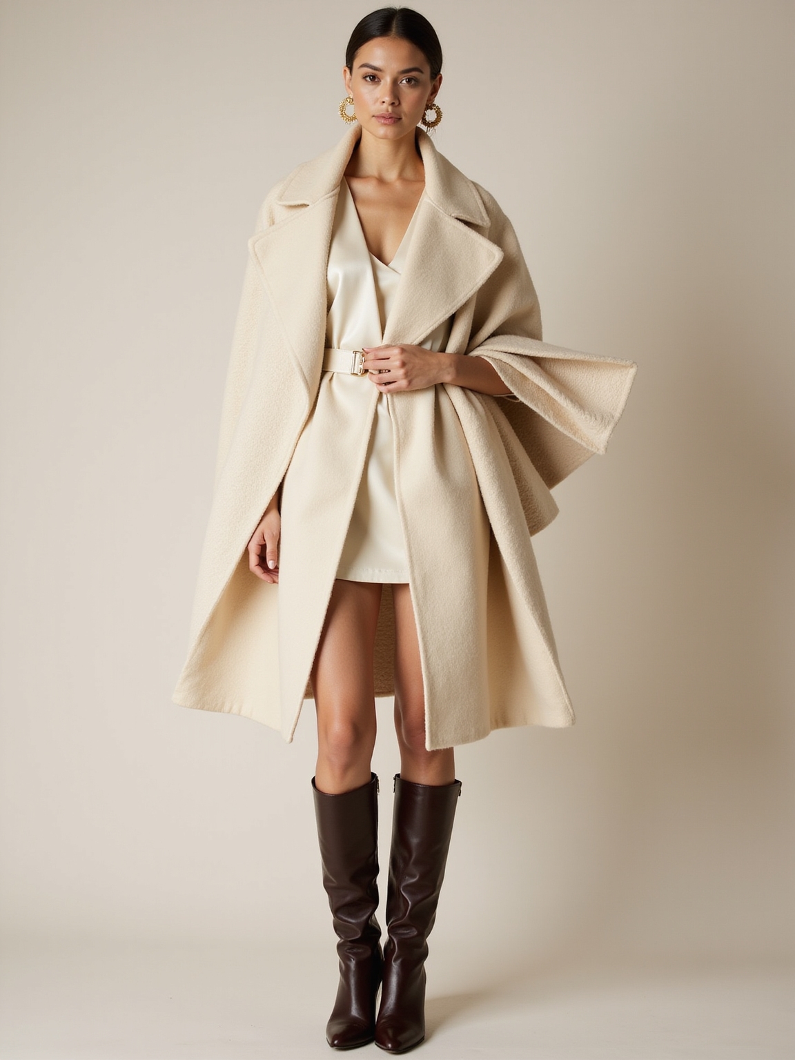 wool coat frames the outfit