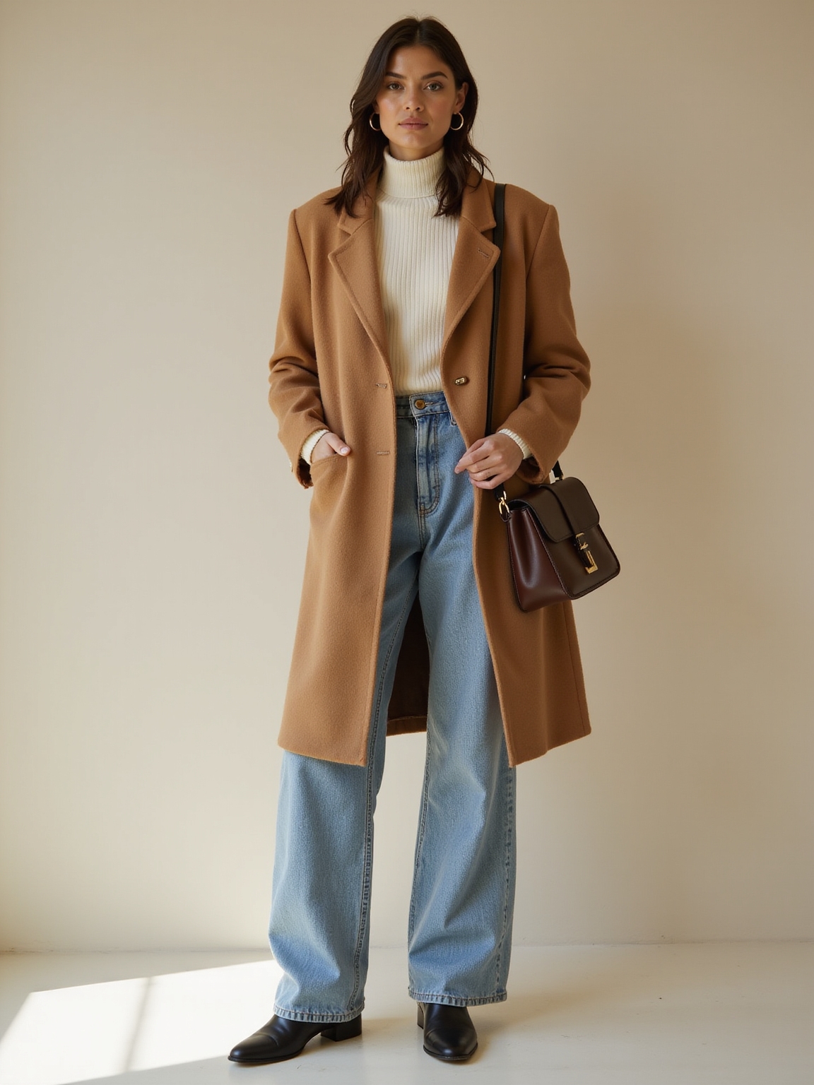 wool coat with relaxed jeans