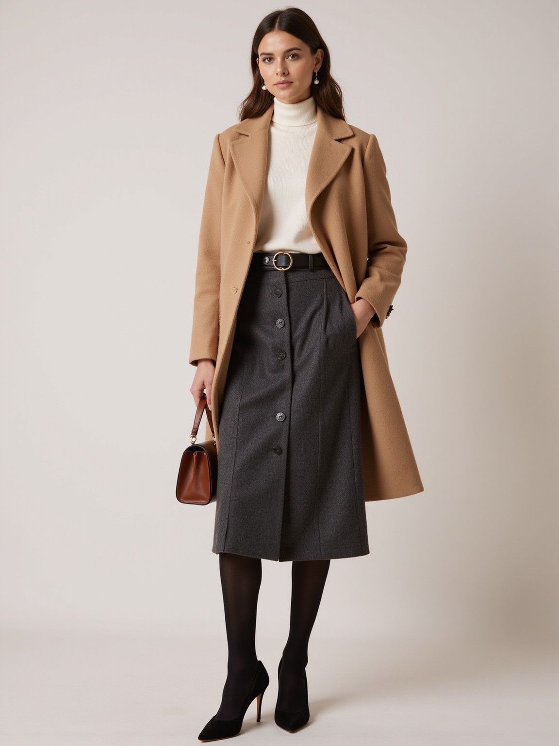 wool midi with opaque tights
