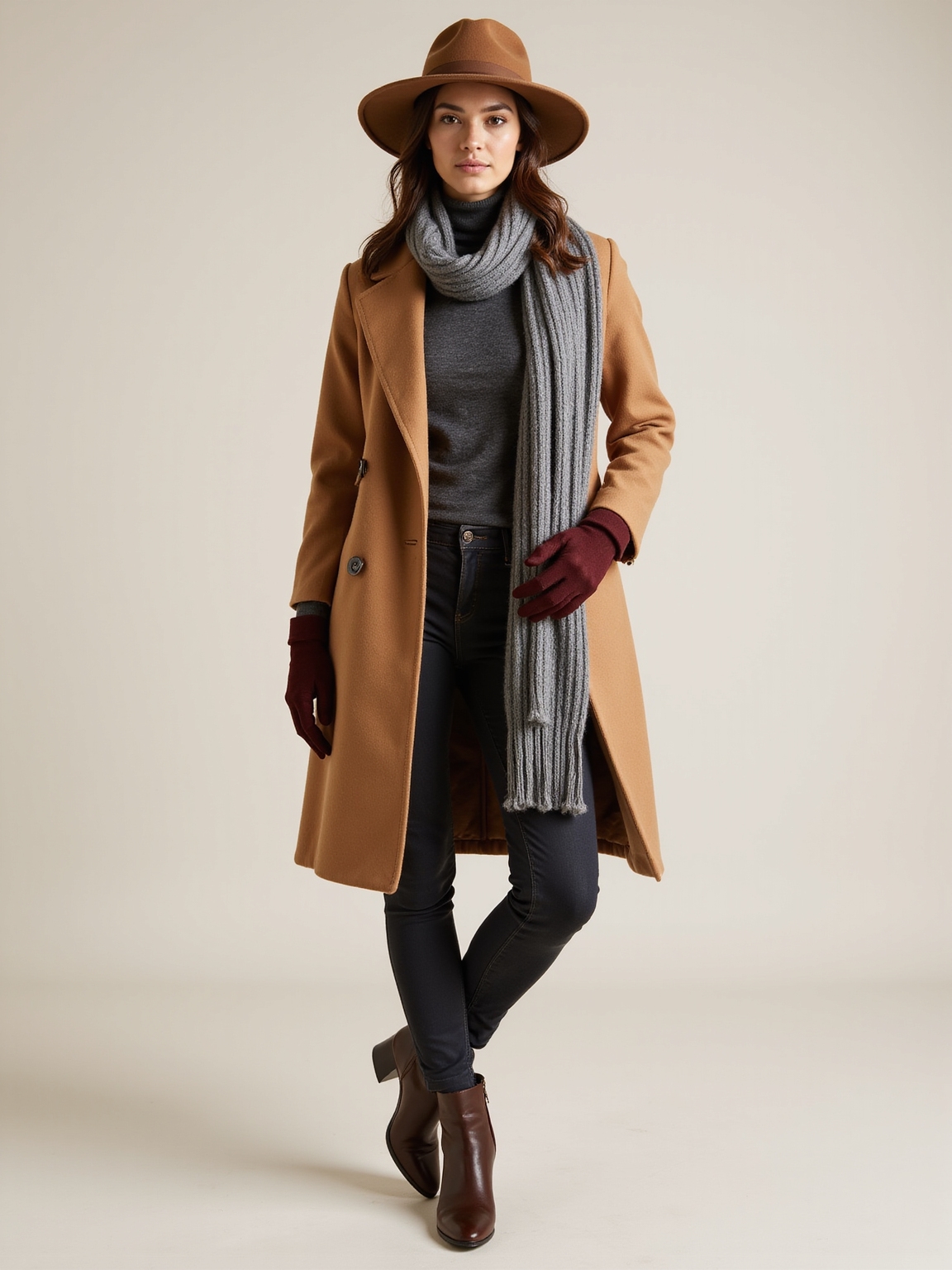 wool scarf beanie leather gloves
