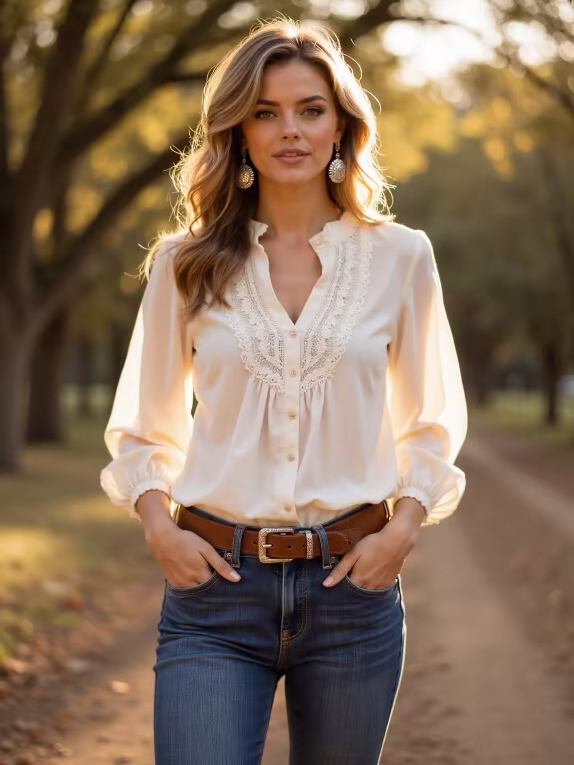 worn denim prairie blouse ensemble
