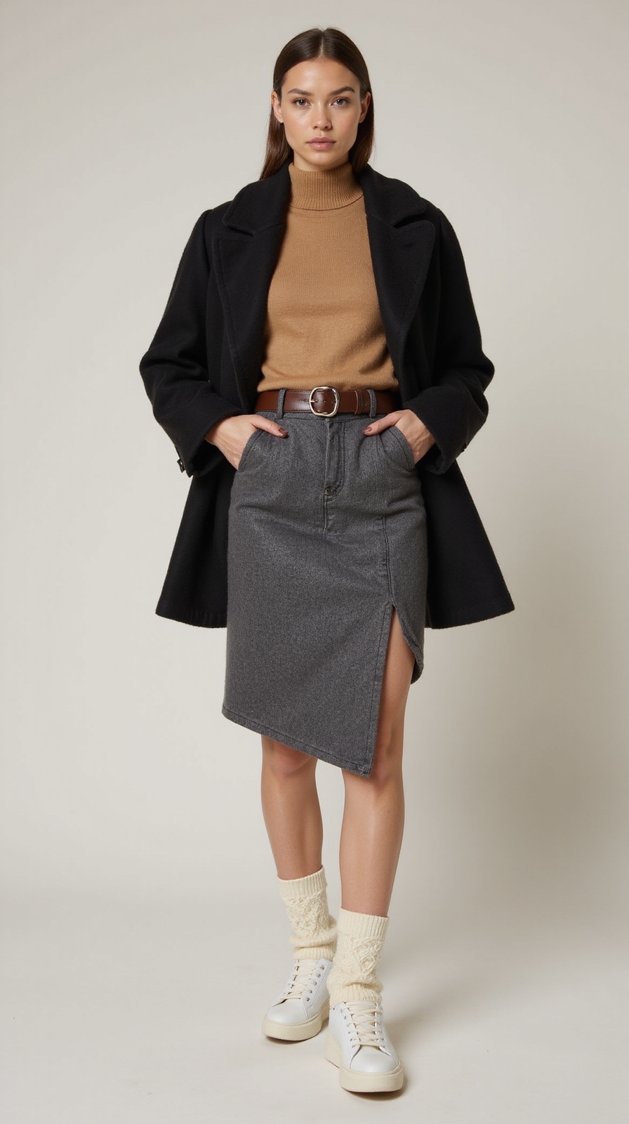 asymmetric skirt chunky sneakers