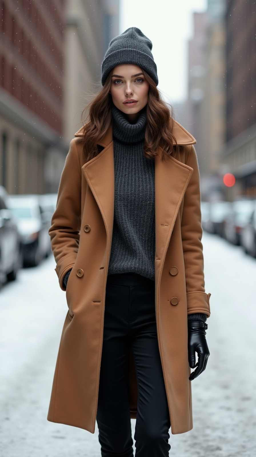 beanie and leather gloves