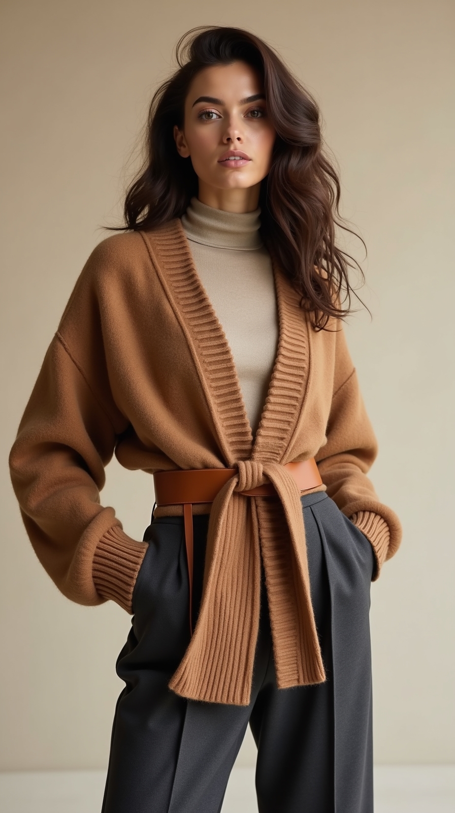 belted knit wrap cardigan