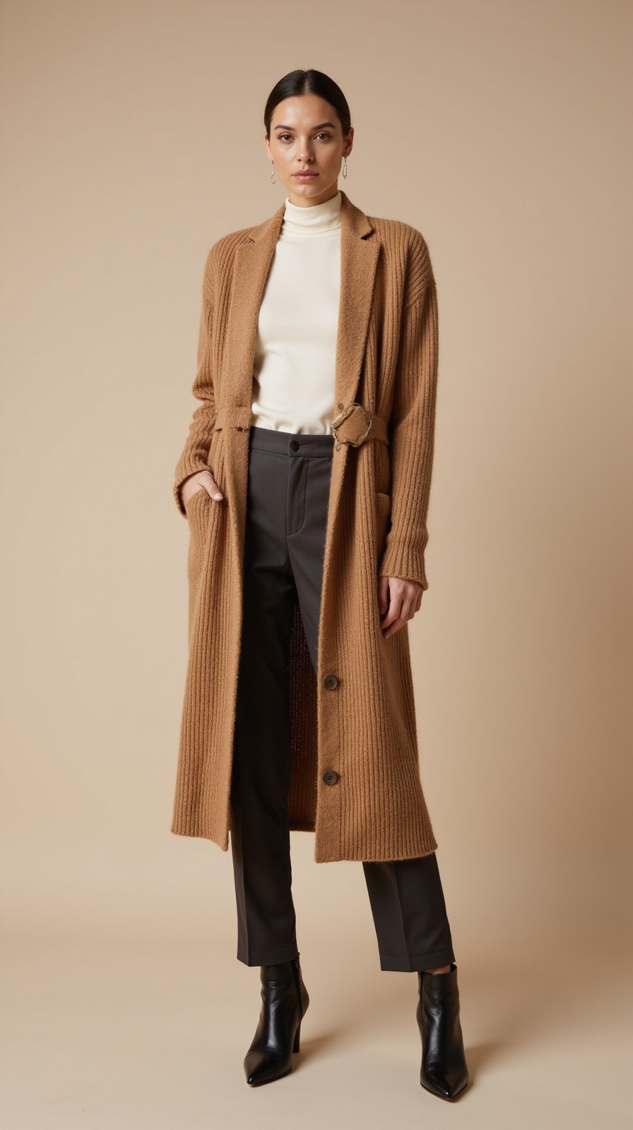 belted longline cardigan styling