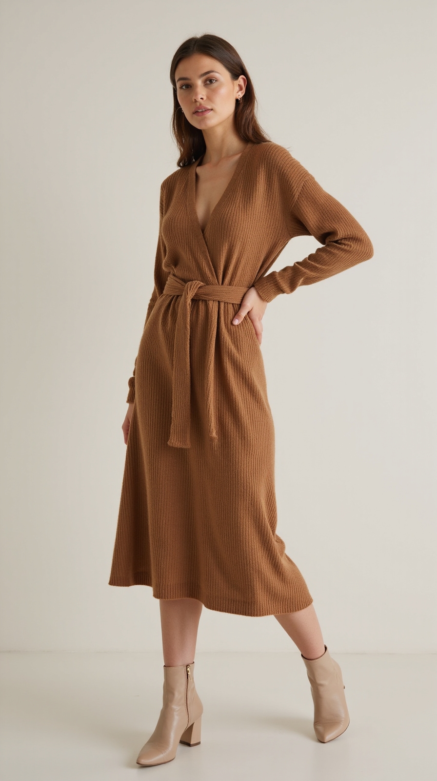 belted ribbed knit dress