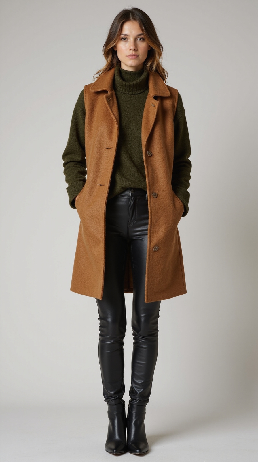 belted vest under coat