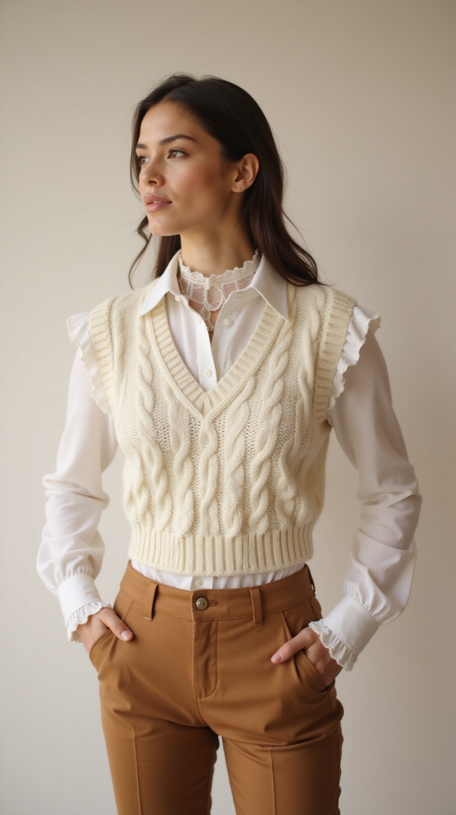cable knit vest with ruffles