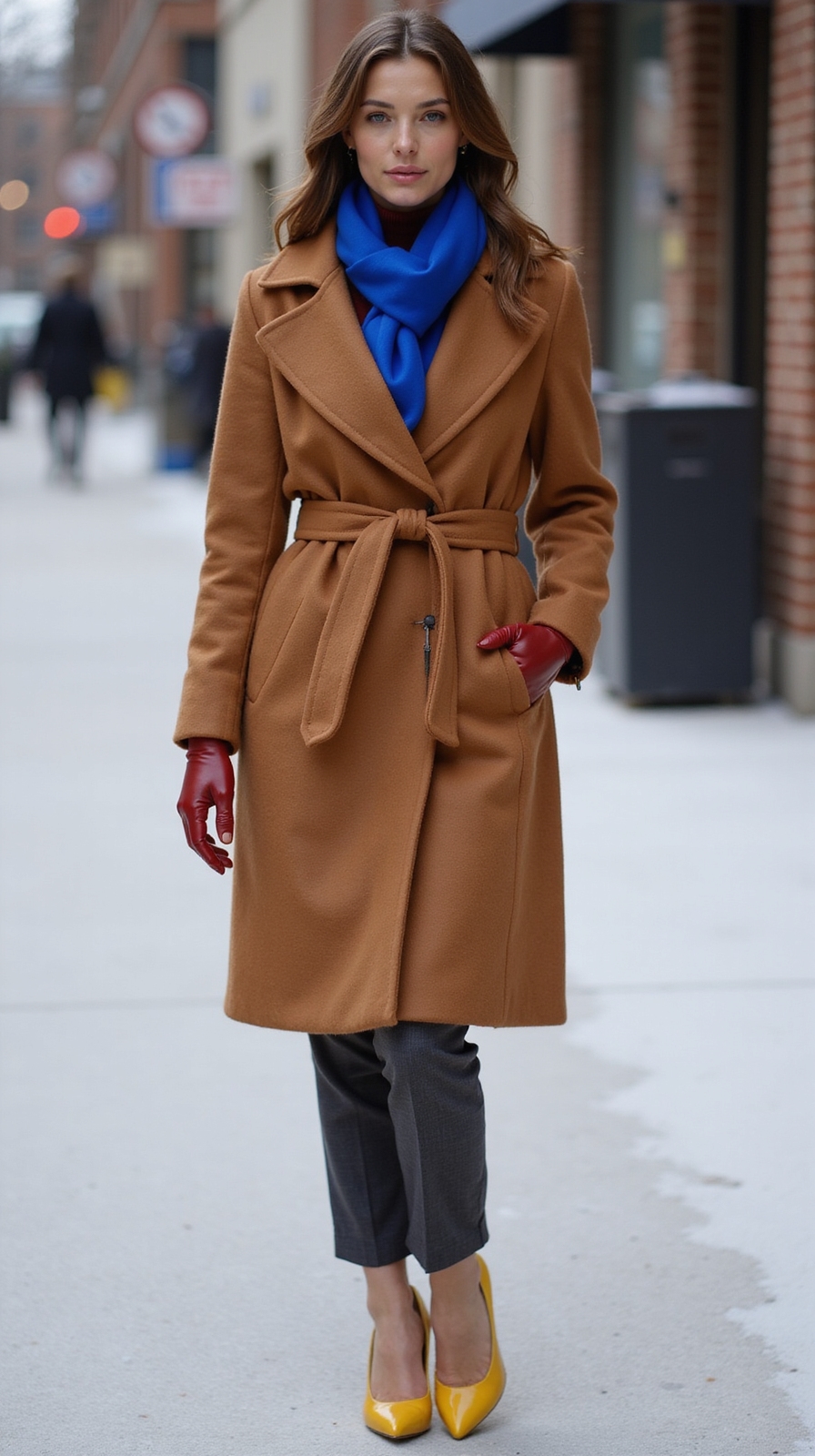 camel coat jewel toned accents