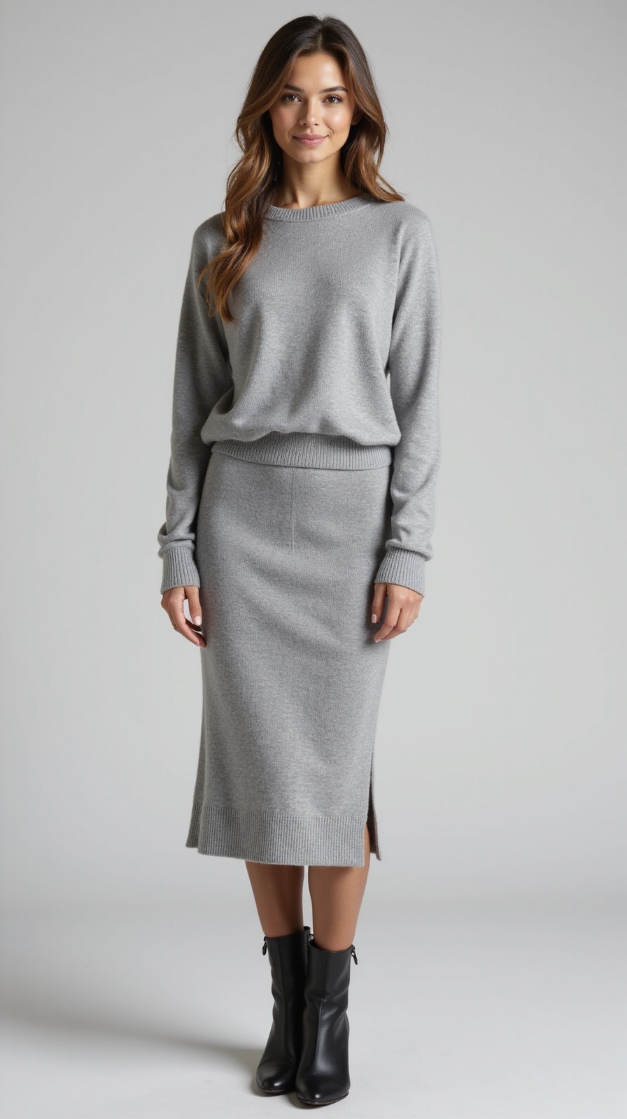 cashmere midi skirt set