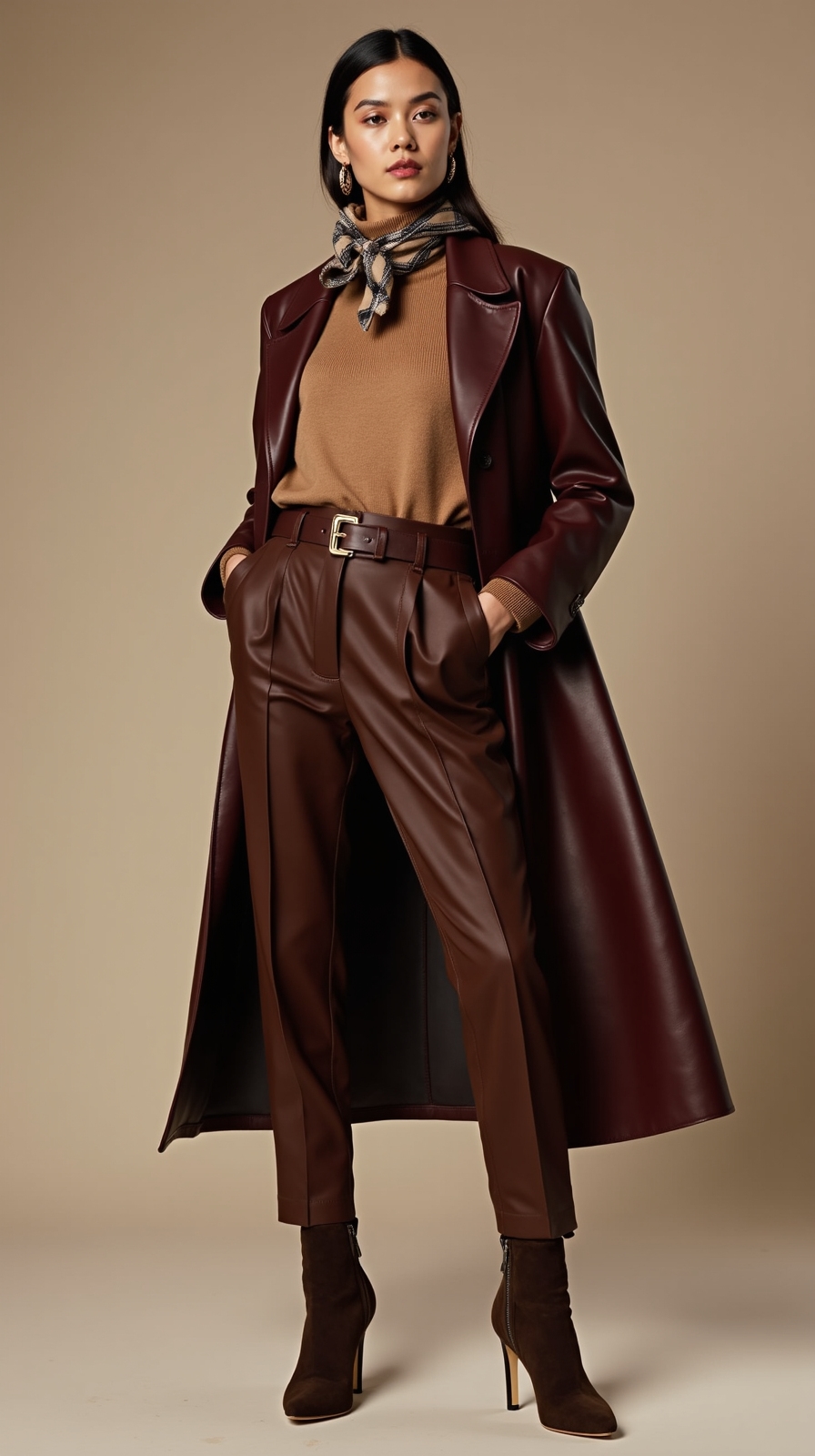 chic winter brown pants ensembles