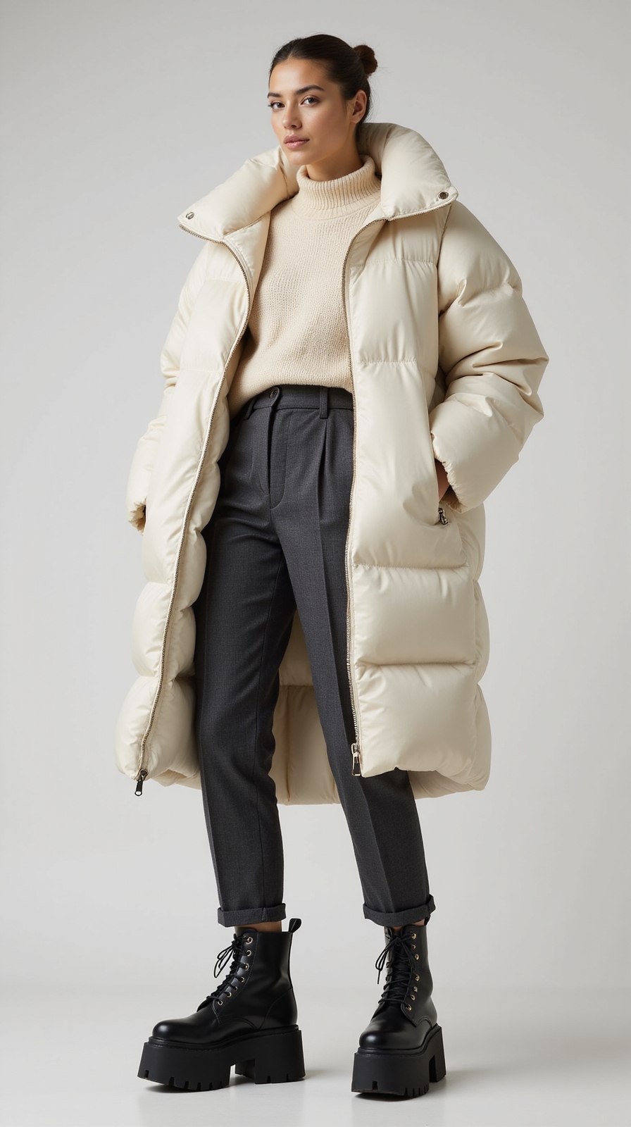 chunky boots long puffer