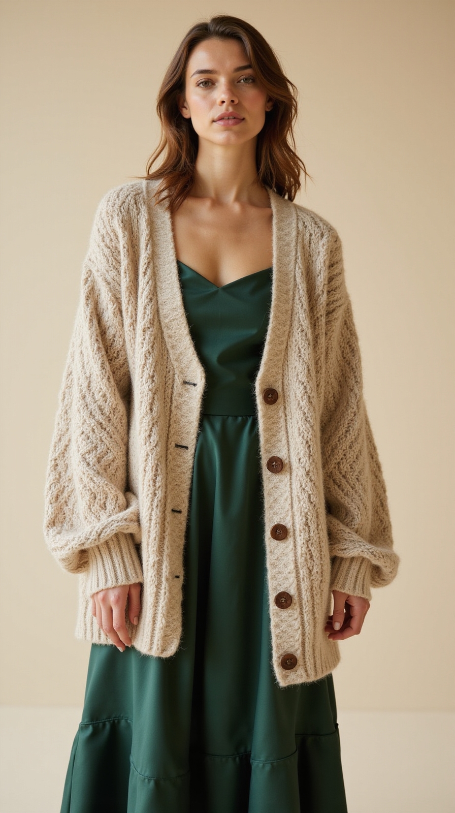chunky cardigan over midi