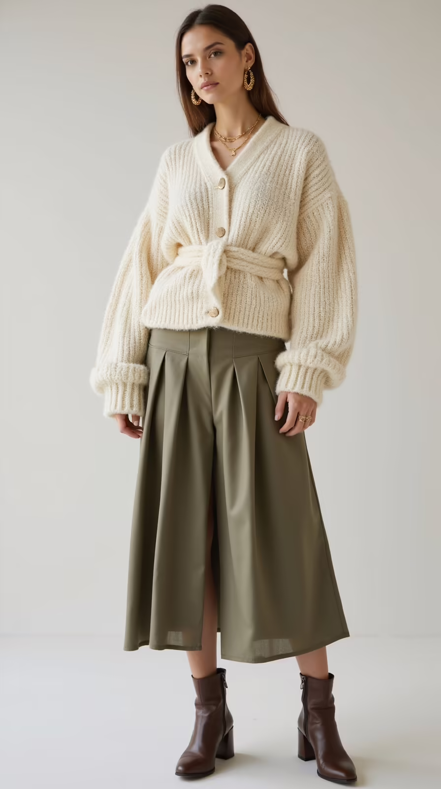 chunky cardigan with midi skirt