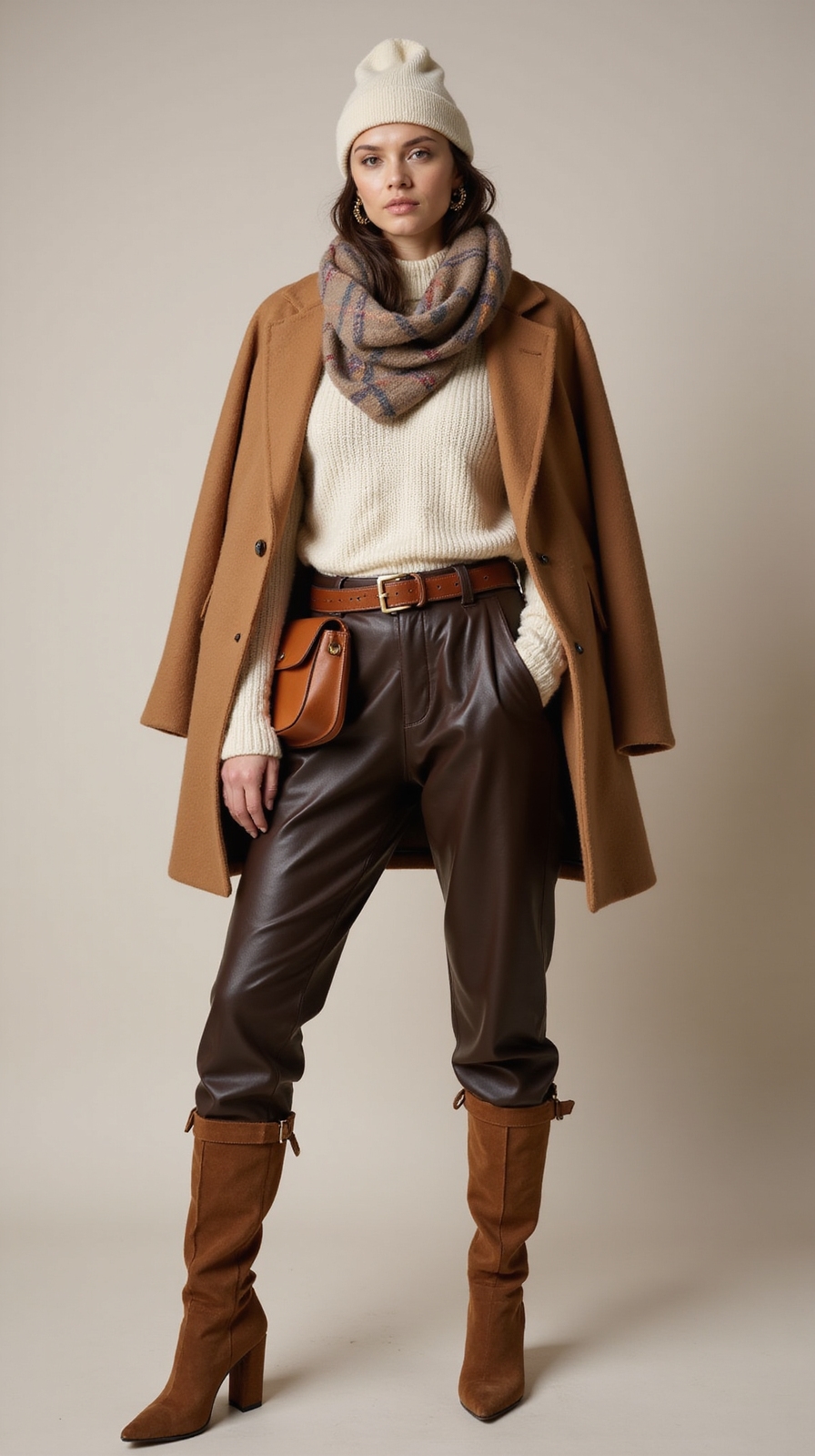 chunky knit leather accents