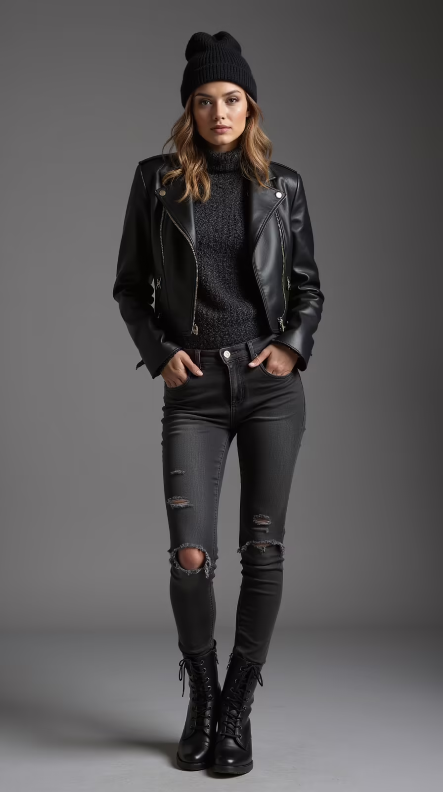 chunky knit meets leather