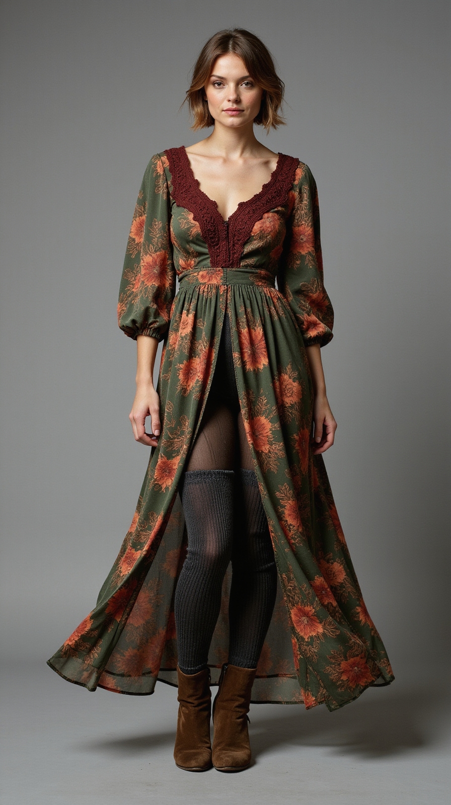 chunky knit over floaty maxi