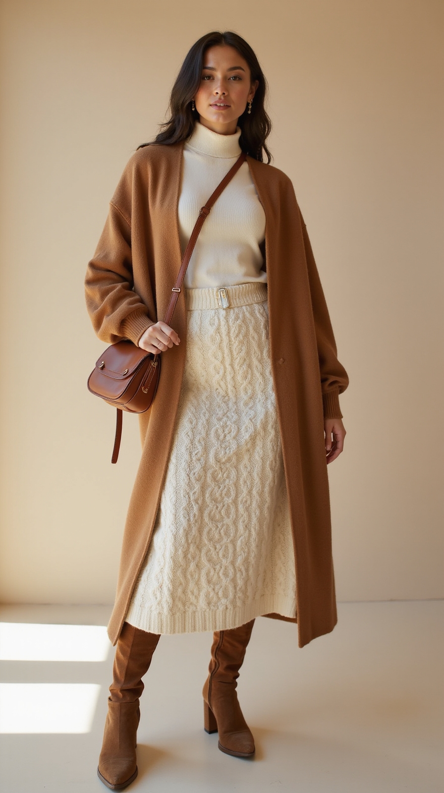 chunky knit skirt layering elegance