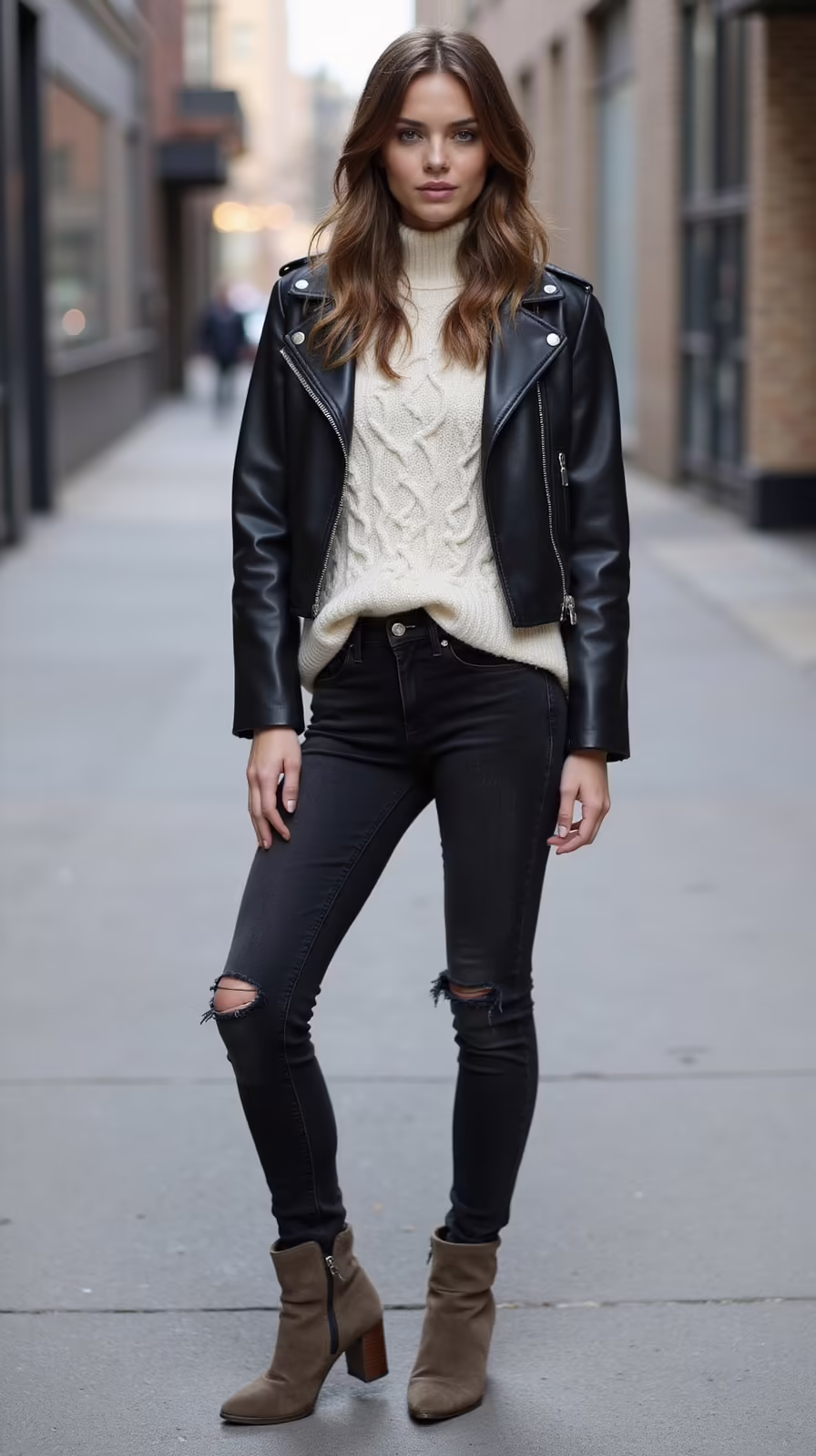 chunky knit under leather
