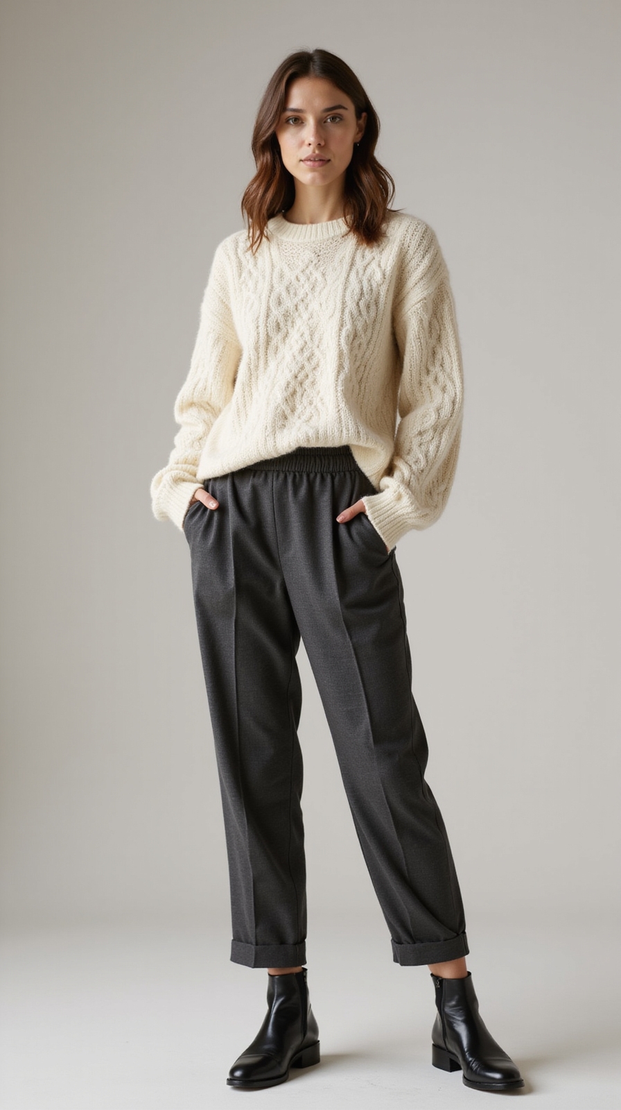 chunky knit with tailored joggers