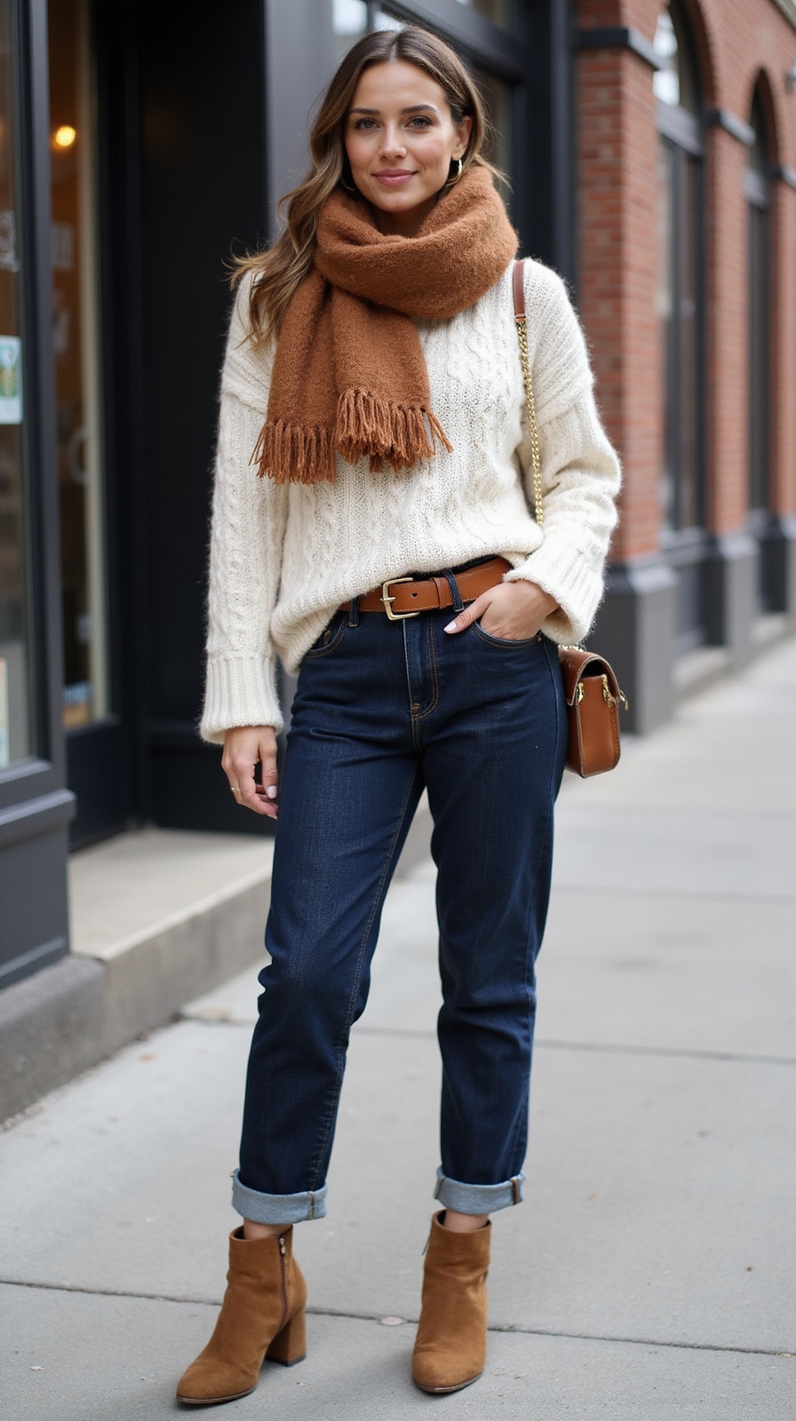 chunky sweater high waist jeans