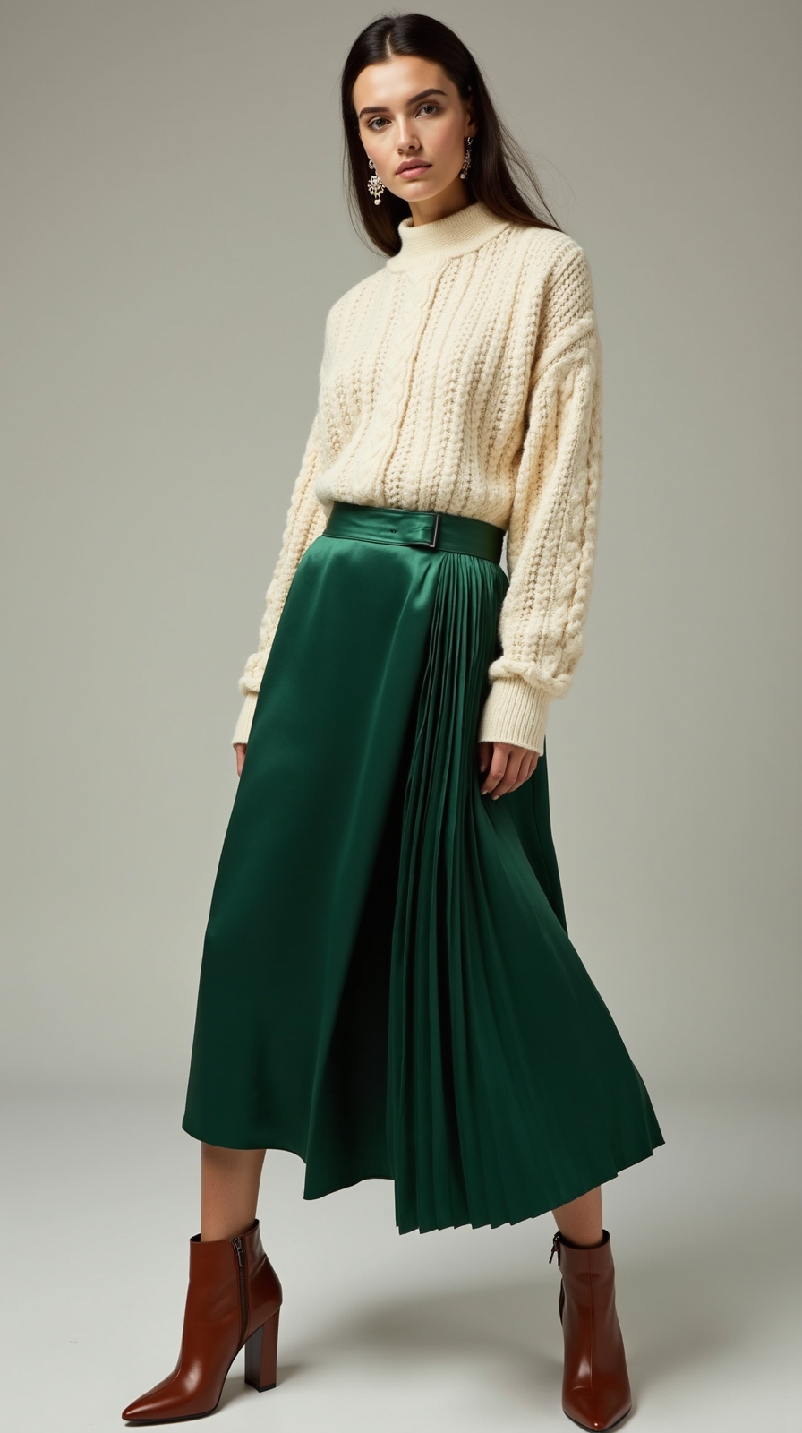 chunky sweater pleated midi