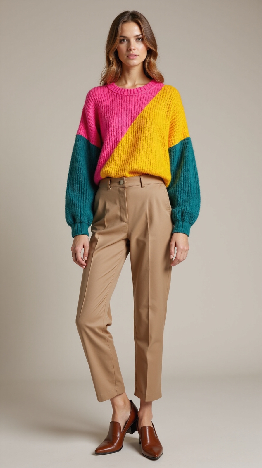 color blocked knit with neutrals