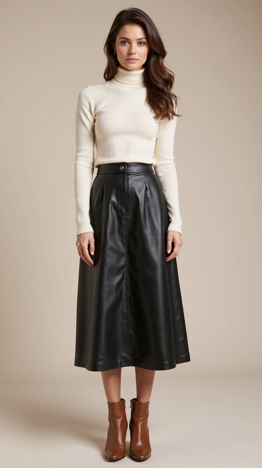cozy fitted turtleneck with edgy skirt