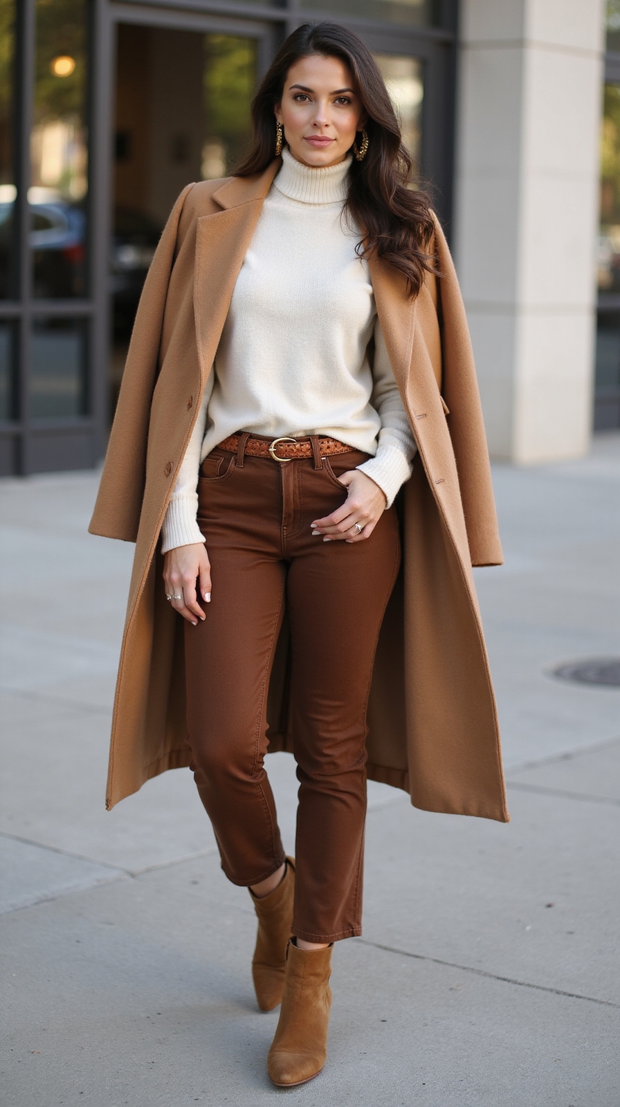 cozy neutral layered weekend outfit