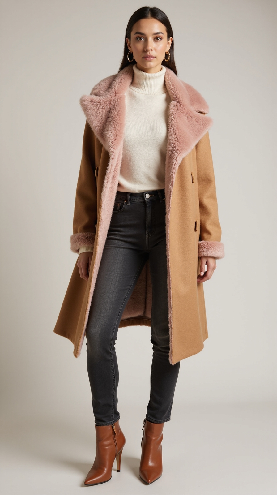 cropped faux fur coat ensemble