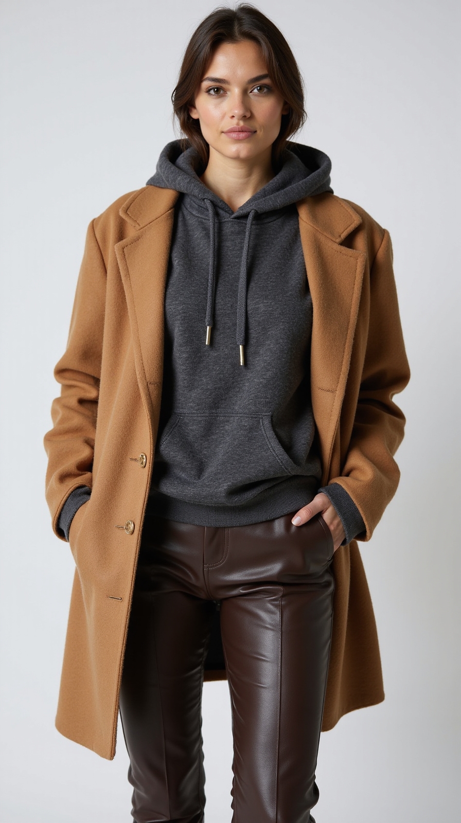 cropped hoodie under coat