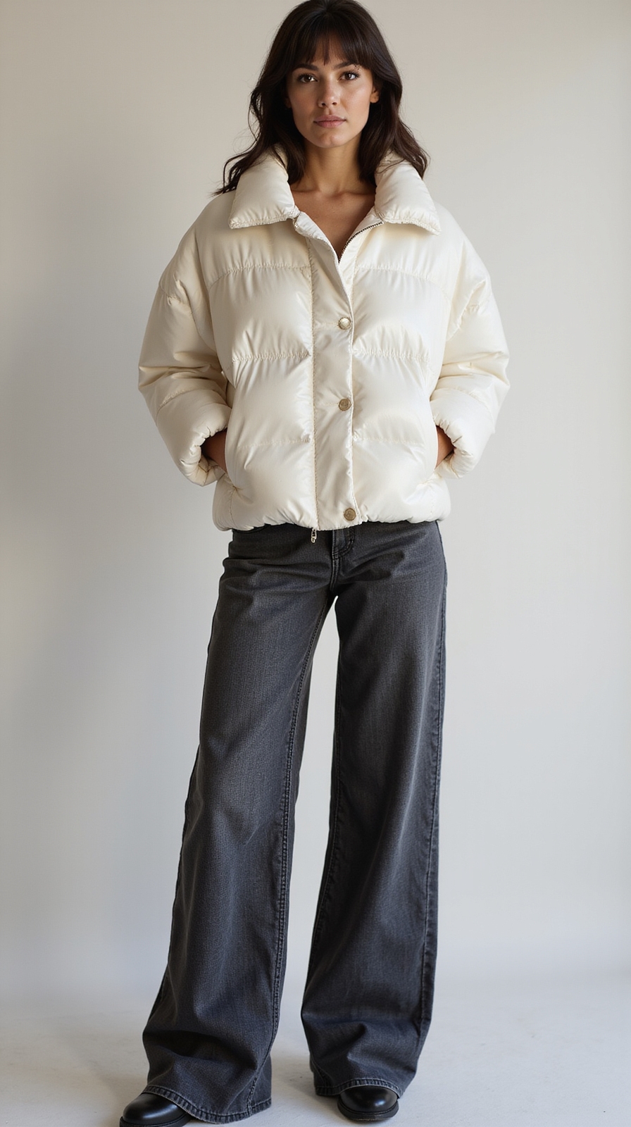 cropped puffer high waist wide leg