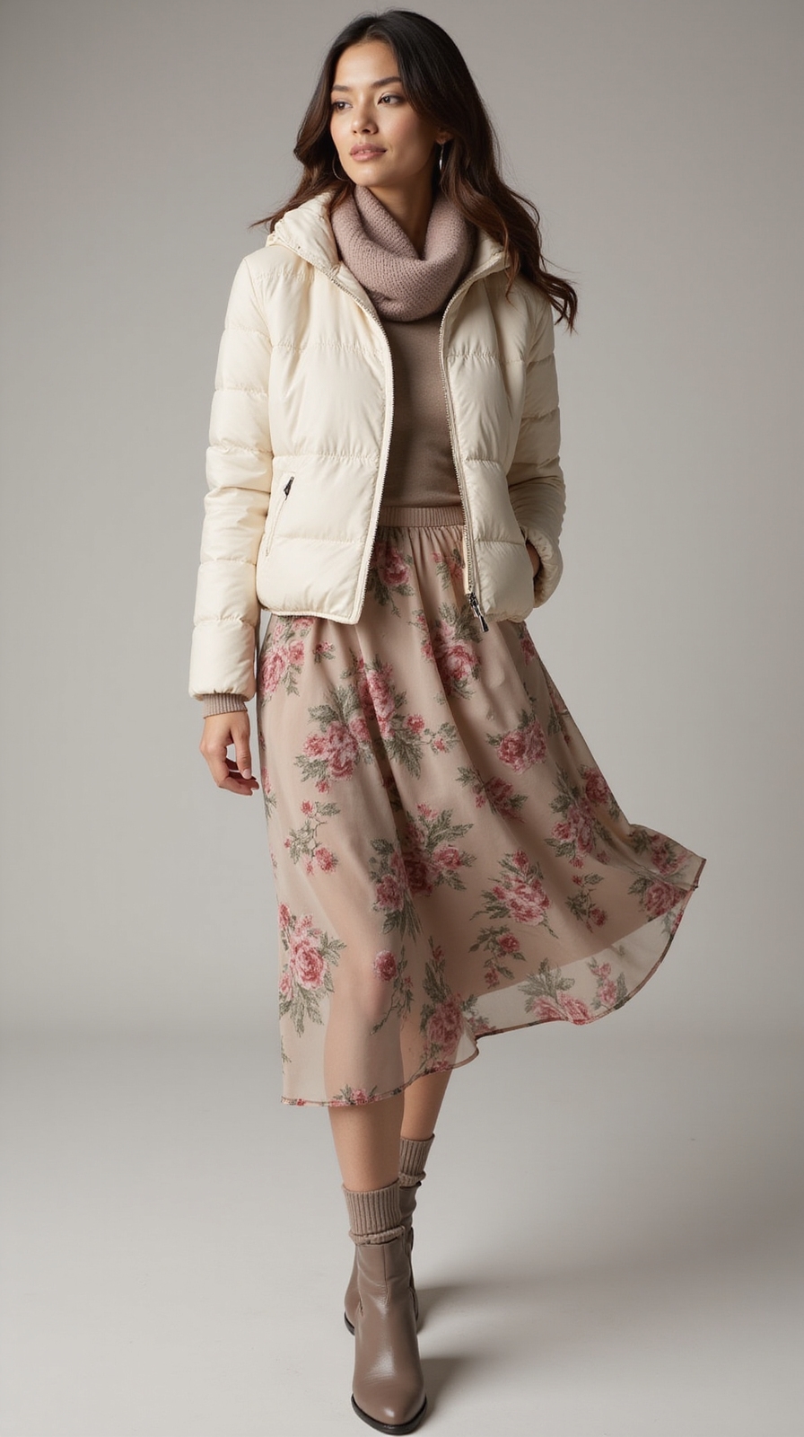 cropped puffer with florals