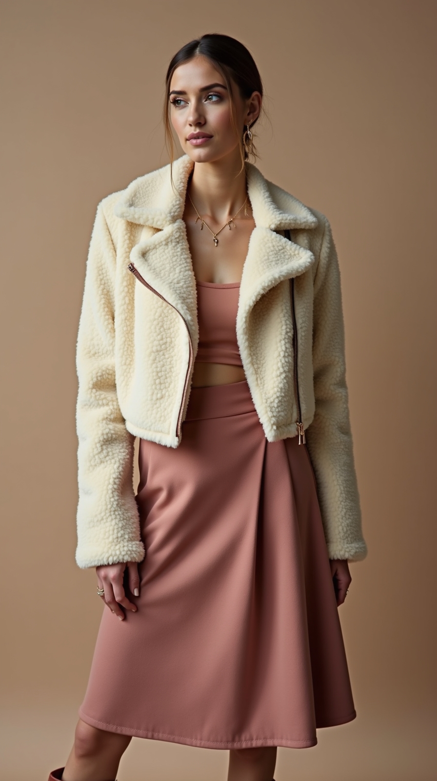 cropped shearling jacket ensemble