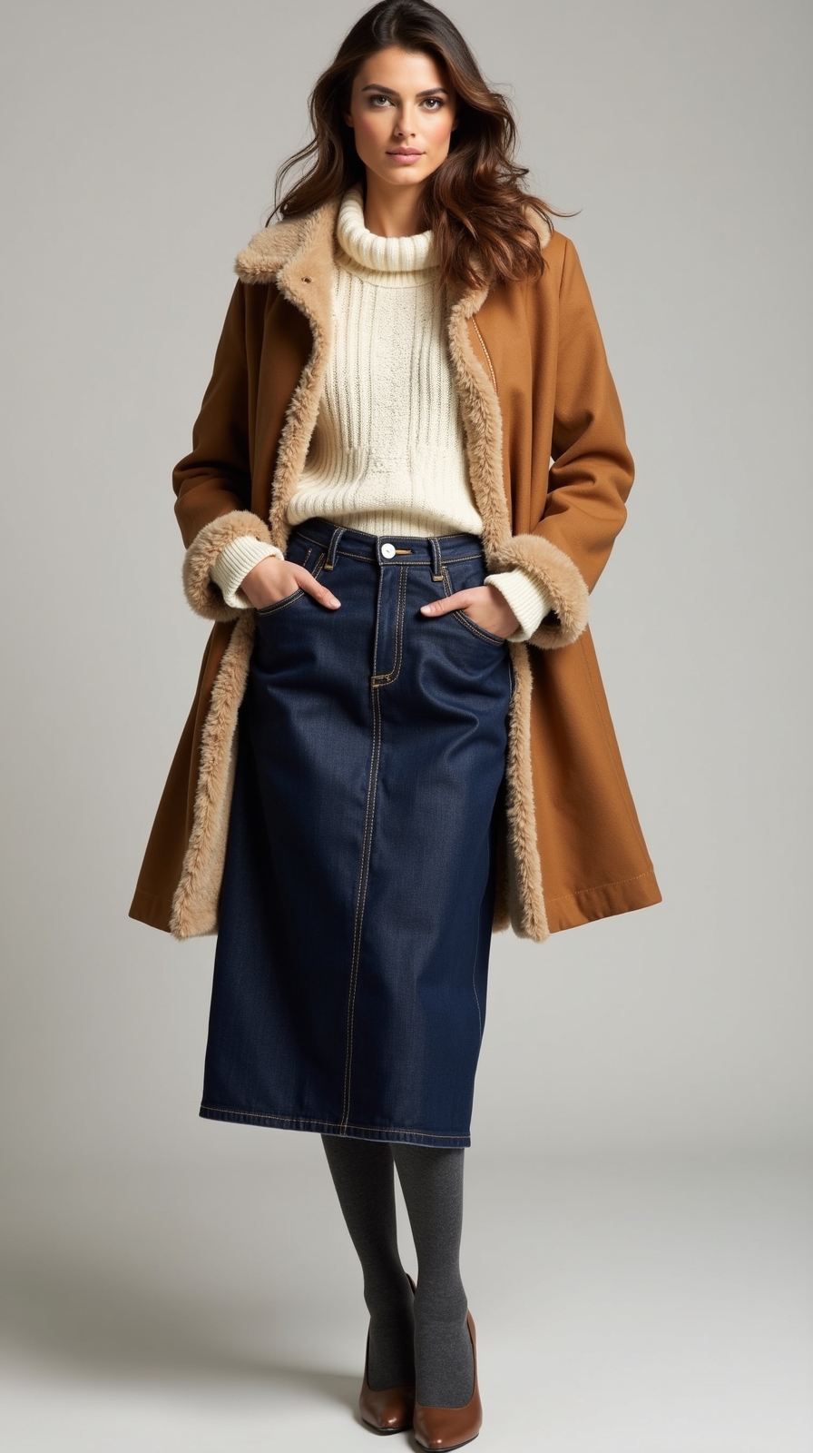 denim skirt fleece tights parka