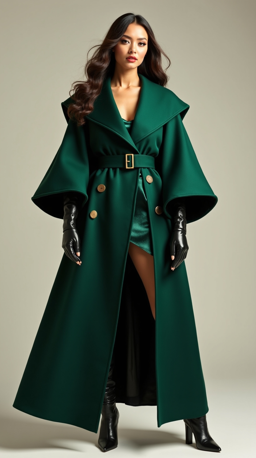 dramatic cape with sculpted shoulders