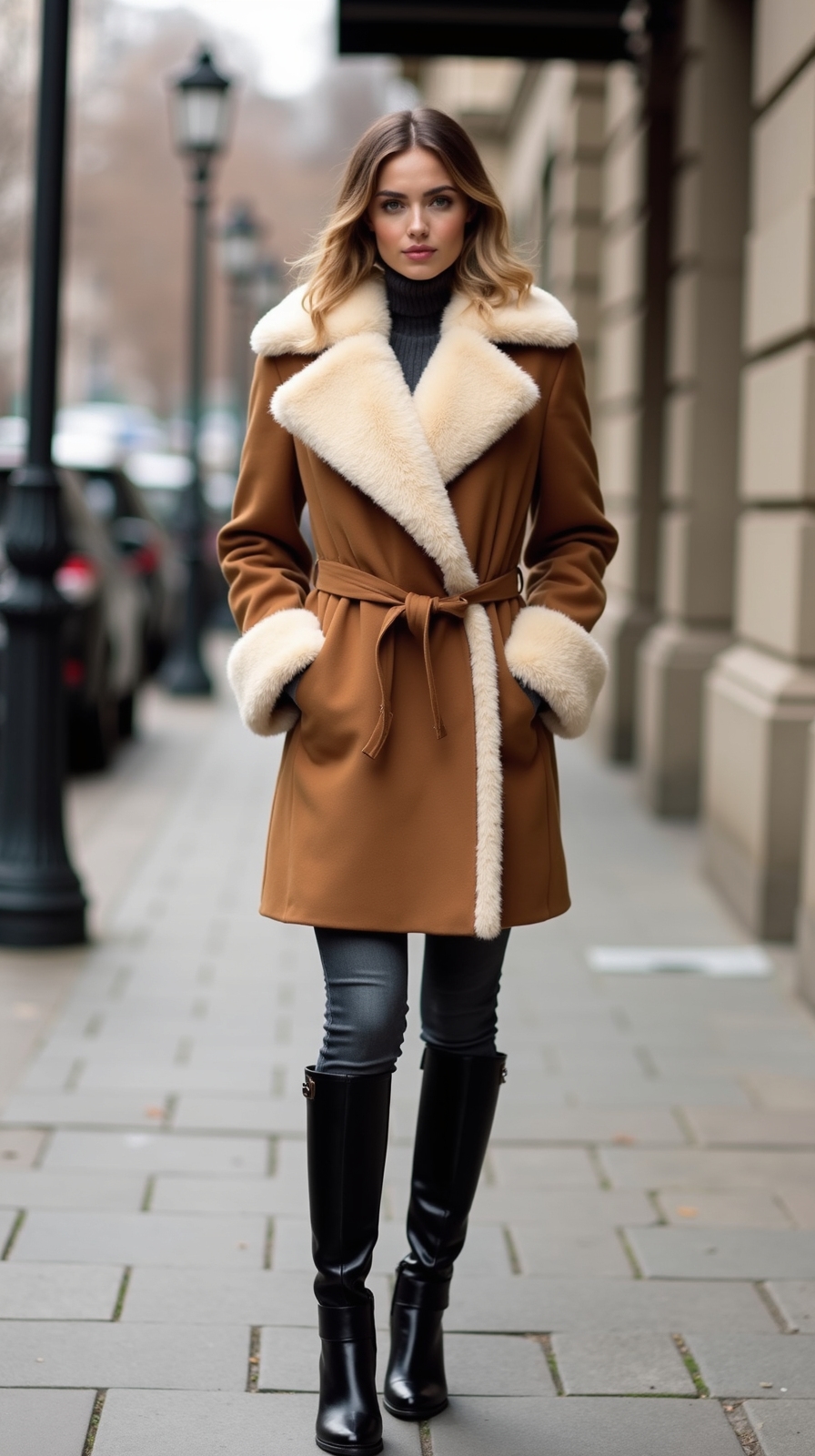 faux fur collar with boots
