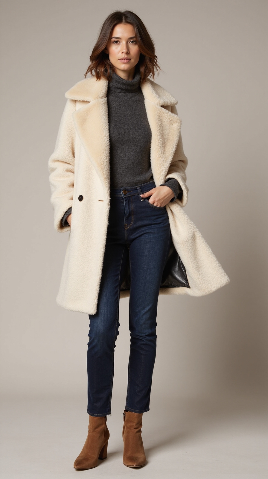 faux fur collar with jeans