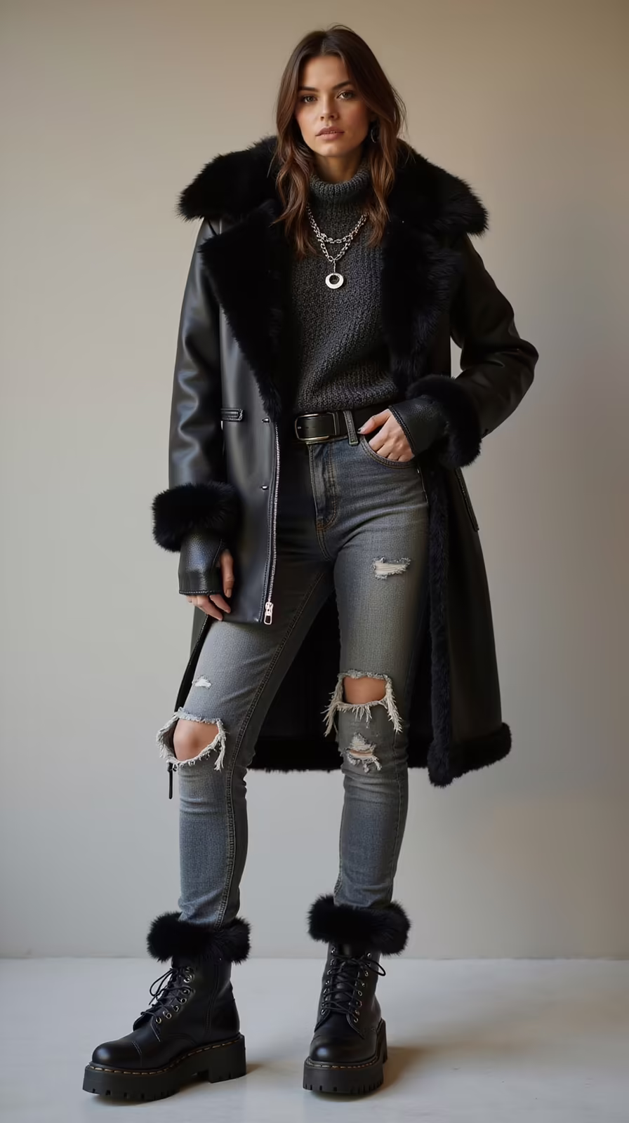 faux fur combat boots ensemble