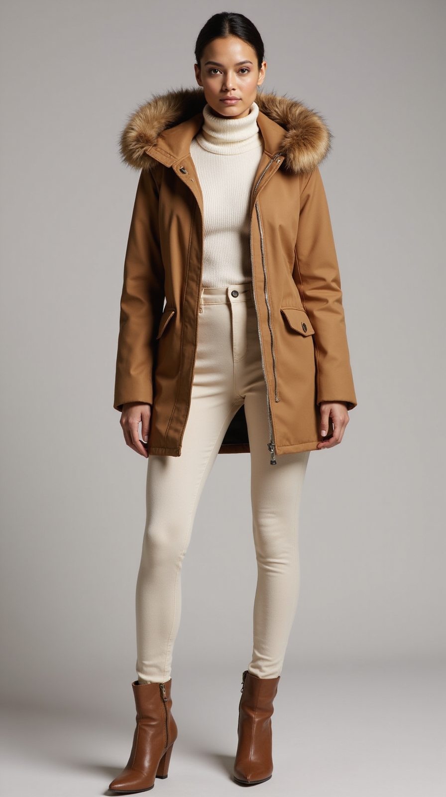 faux fur layered winter parka
