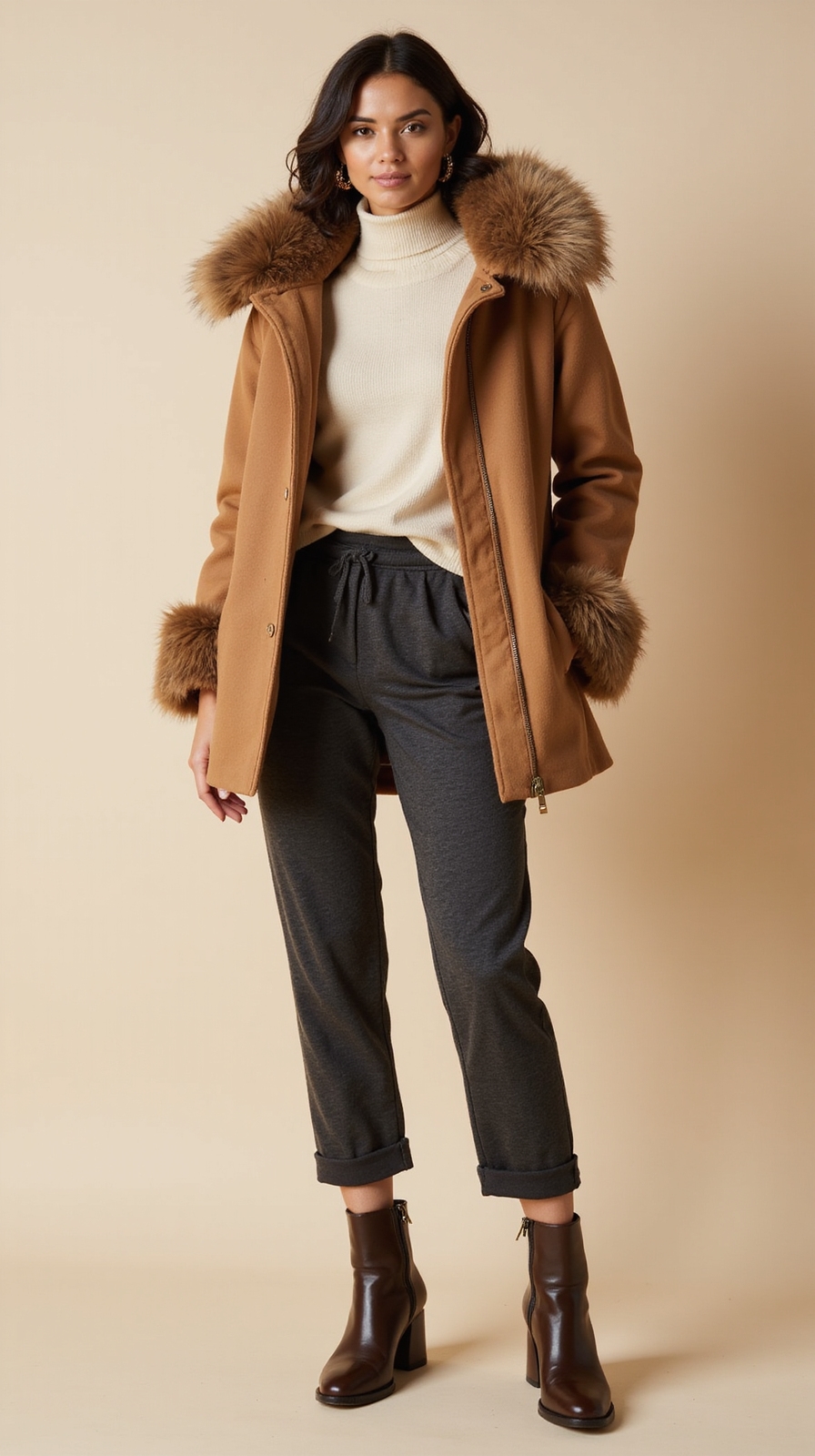 faux fur parka with joggers