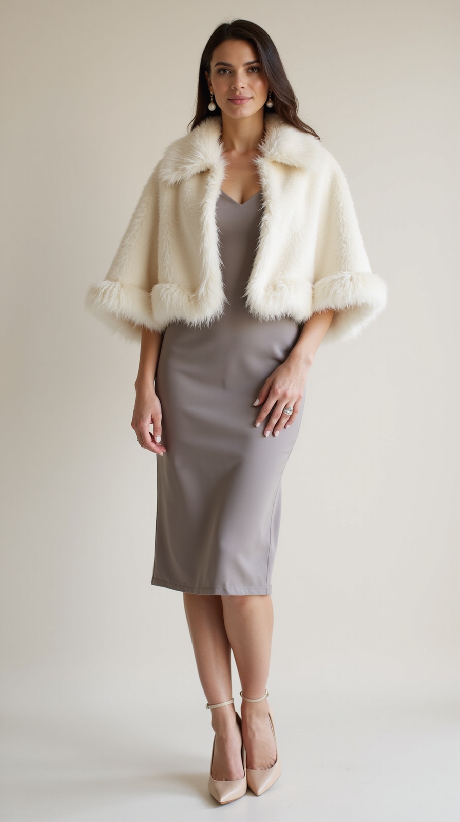 faux fur trimmed cape ensemble