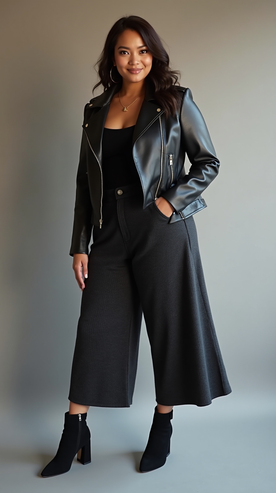 faux leather knit culottes